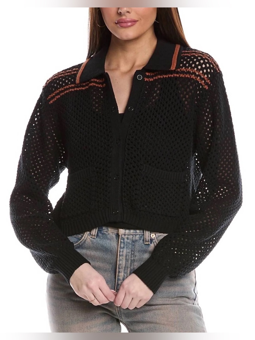 Re/done black open knit cardigan
